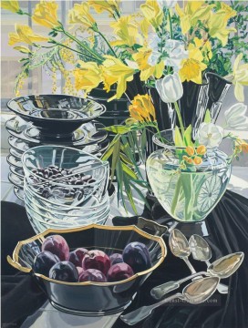 Stillleben Werke - flowers in glass and fruits JF realism still life